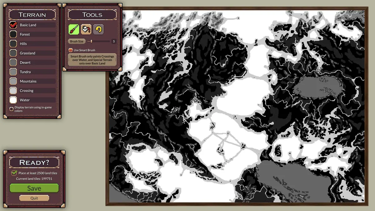 Ages of Conflict custom map creator showing terrain painting tools