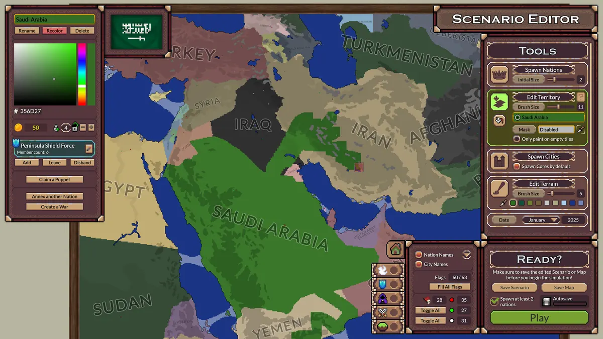 Ages of Conflict scenario editor with nation and territory tools
